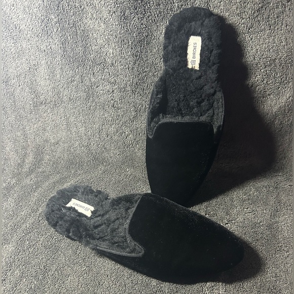 Birdies Black Phoebe Faux Fur Velvet Mules Slip On Flats Women’s Size 7.5 - Picture 1 of 8